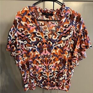 Marc New York Orange and Pink Patterned Linen Blouse M